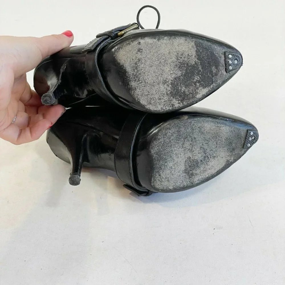 Givenchy Womens Buckle Lace Up Ankle Bootie Heels Black‎ Sz 36.5 Leather Pointed